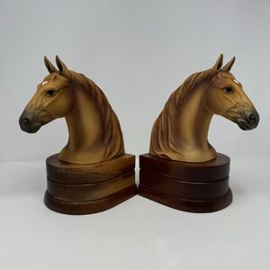 Vintage Andrea by Sadek Horse Head Book Ends Wooden Base Made In Japan 9x5